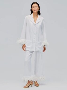 Sleeper Party Pajamas Set with Detachable Feathers White Size Medium